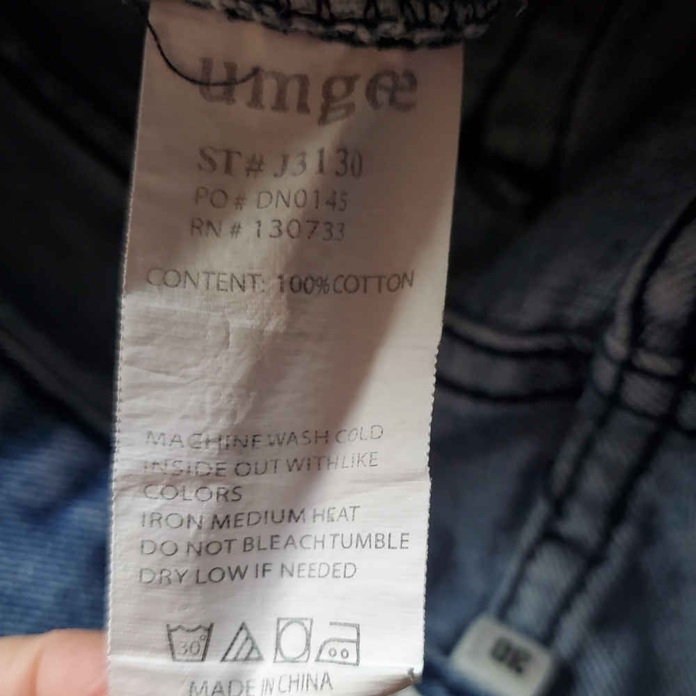 Umgee Distressed Plaid Patchwork Denim Jeans Size… - image 8